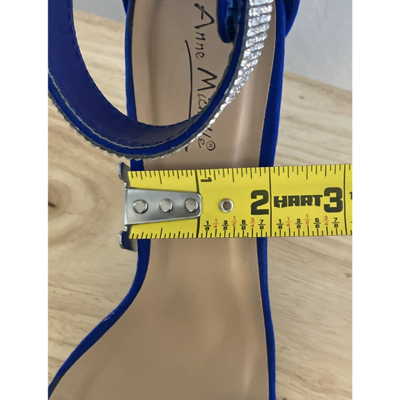 Anne Michelle Size 8 Royal Blue Faux Diamonds Open Toe High Heels Ankle Strap - Picture 15 of 16